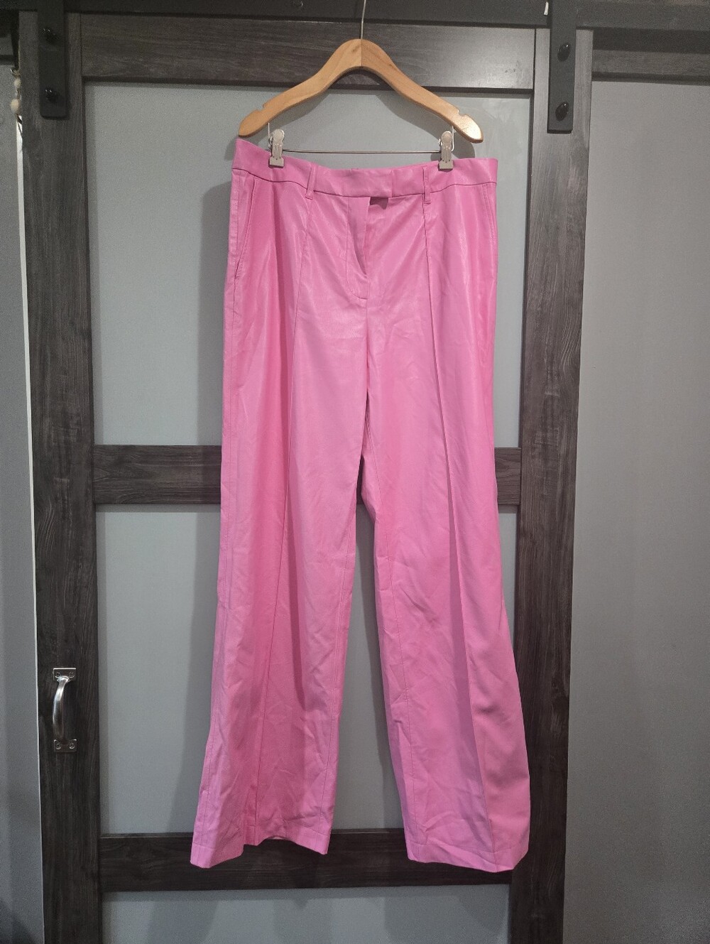 STAND STUDIO Bubblegum Pink Faux Leather Straight Leg Pants Size 44